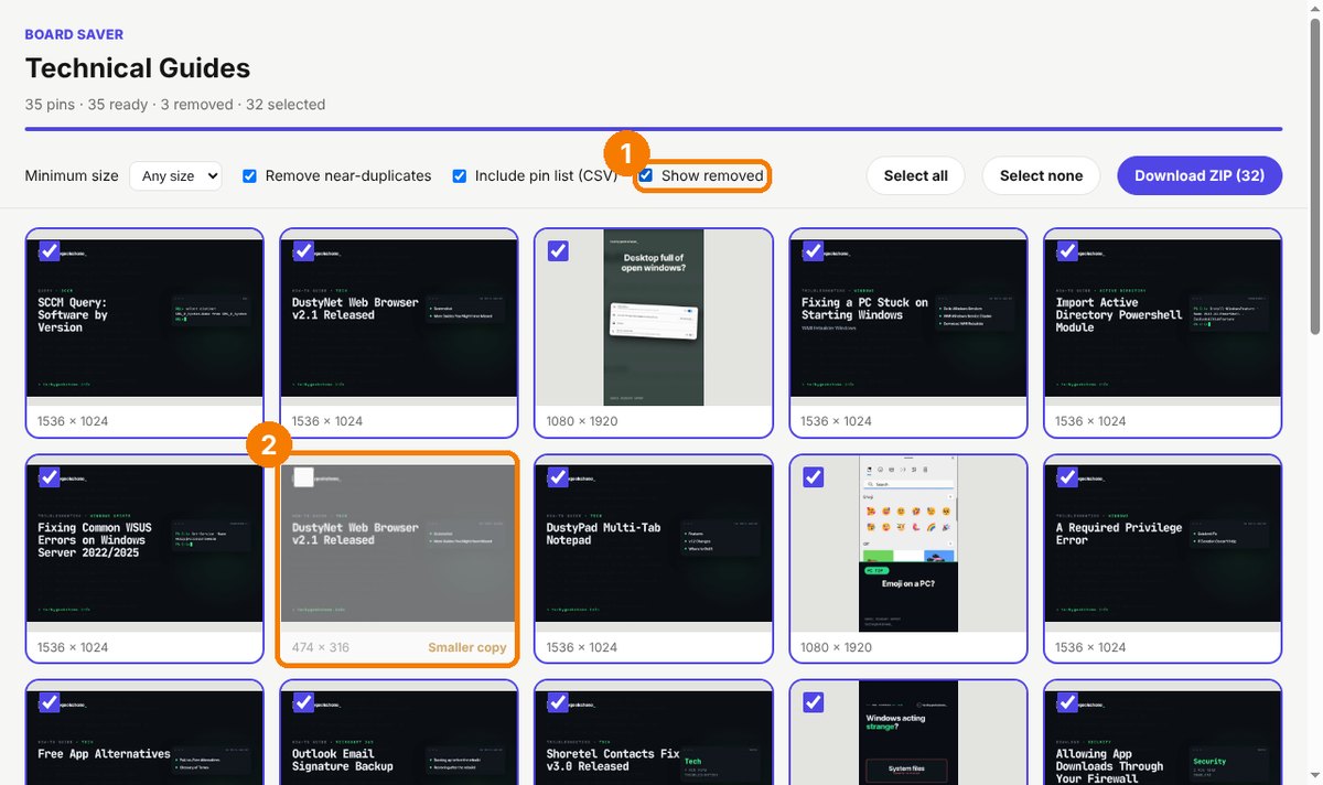 board saver duplicates removed Duplicates and smaller copies are taken out for you