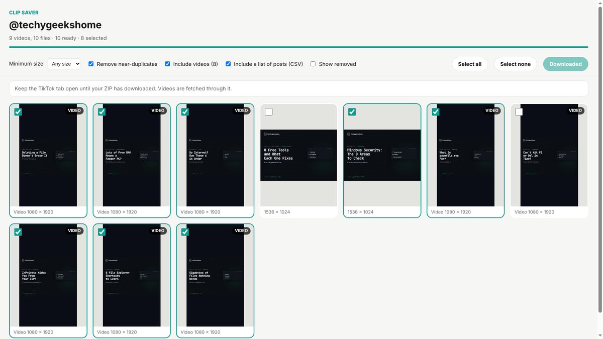 Download ZIP and the whole profile lands in one file