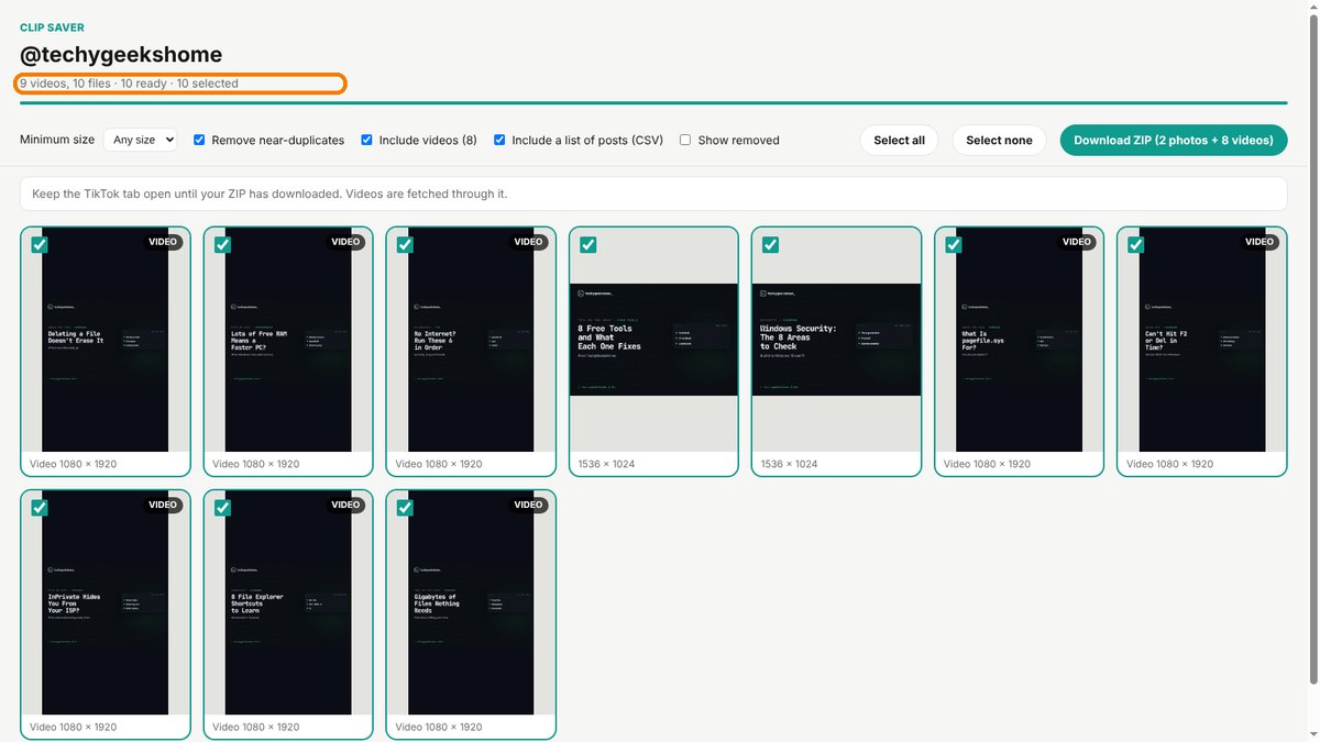 Every video and photo post, ready to check