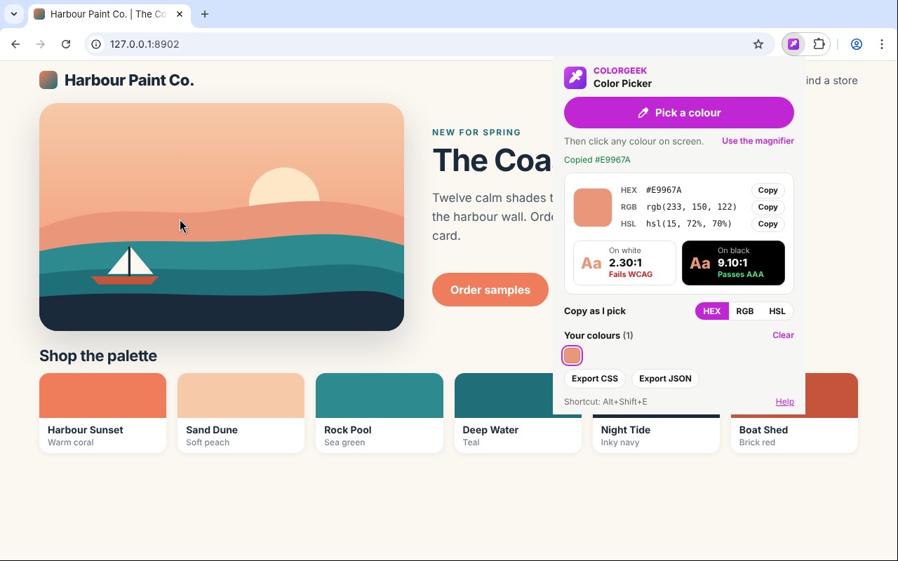 Picked and copied as HEX, with RGB and HSL one click away