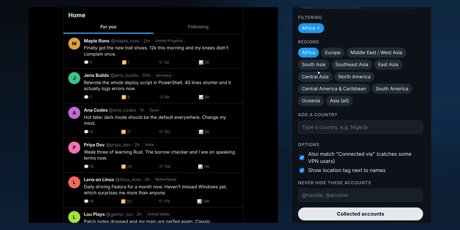 country filter for x filtered Country Filter for X hiding posts from accounts based in Africa