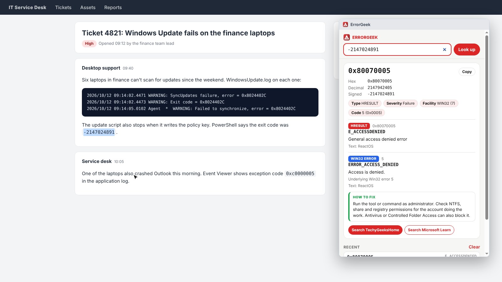 A negative number from PowerShell, unwrapped to access denied