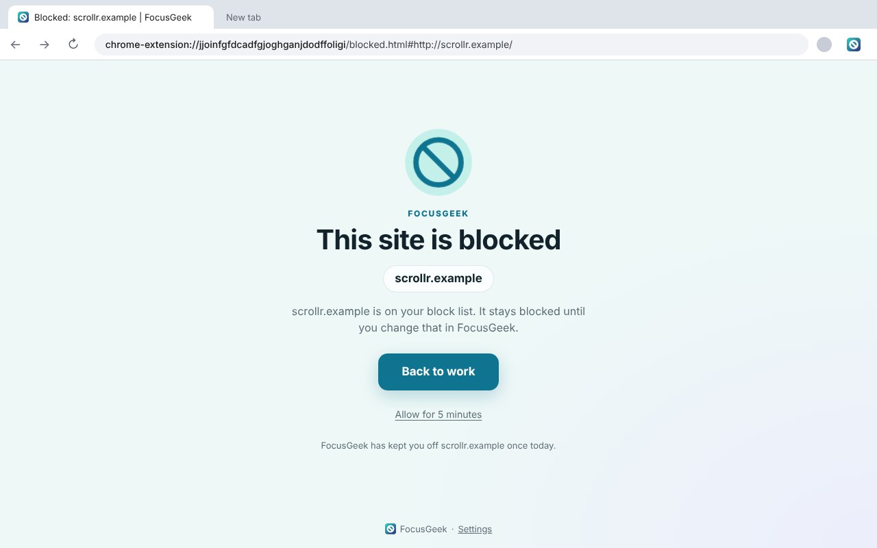 A calm blocked page instead of the site
