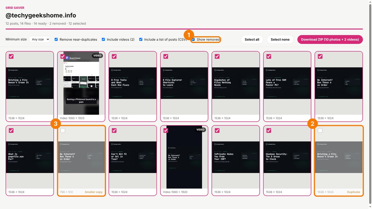 Duplicates and smaller copies are taken out for you