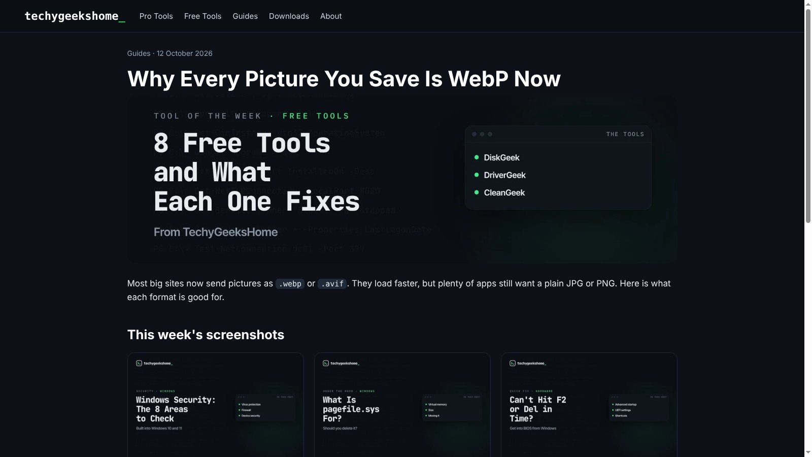 A page full of WebP pictures