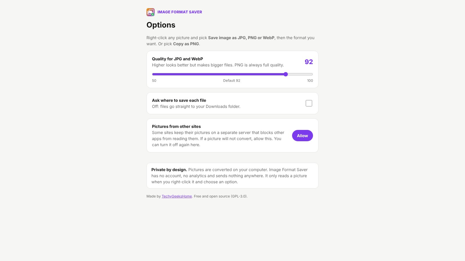 Set the quality and where files go