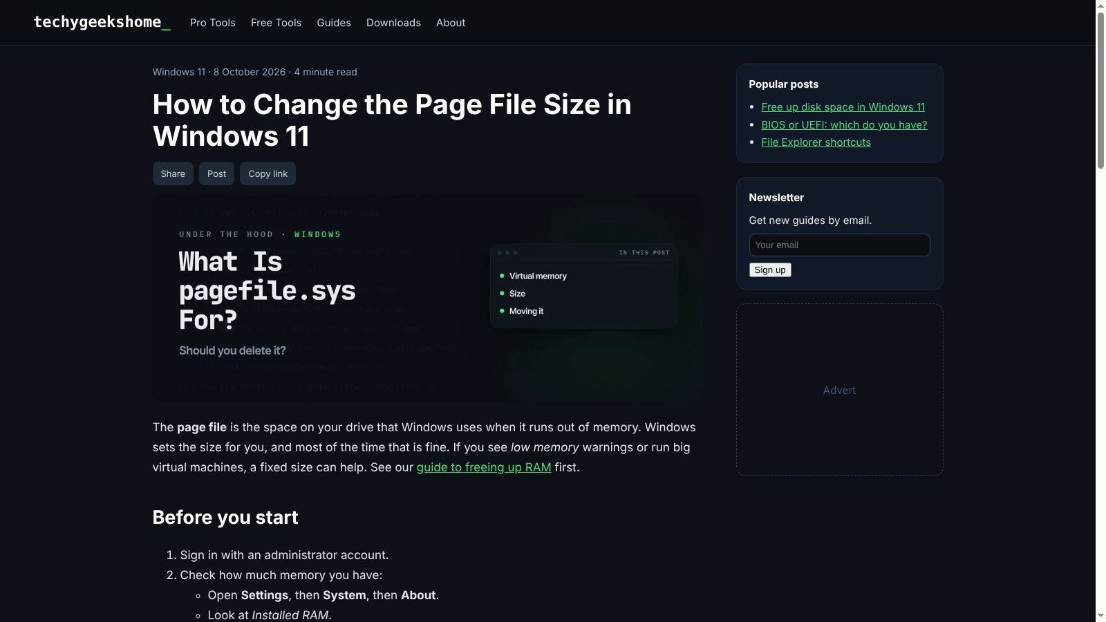 markdown saver page A busy article page with a sidebar, newsletter box and share buttons