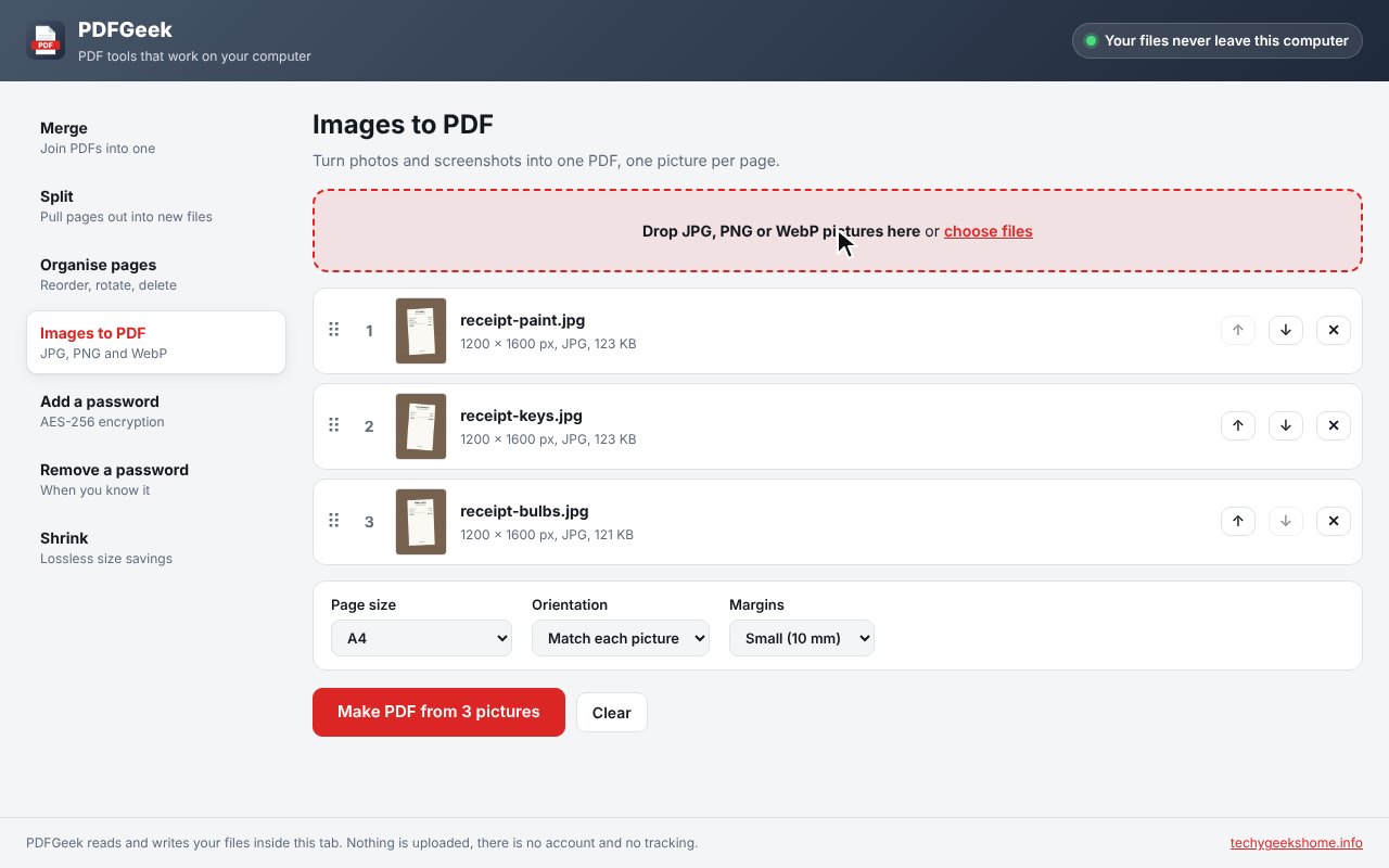 Turn photos of receipts into one PDF