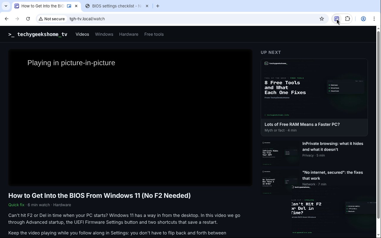 One click: the video pops out into a floating window