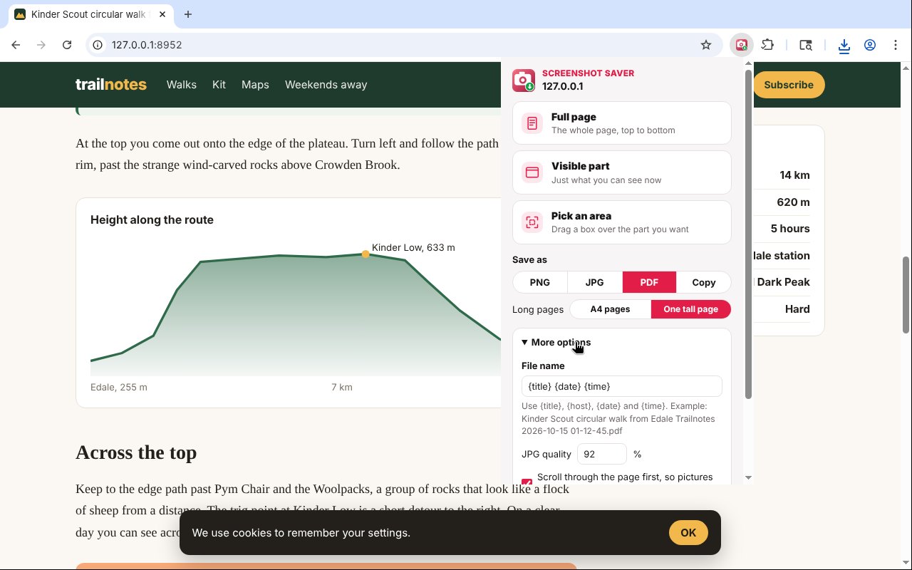 Save as PNG, JPG or PDF, on A4 or one tall page
