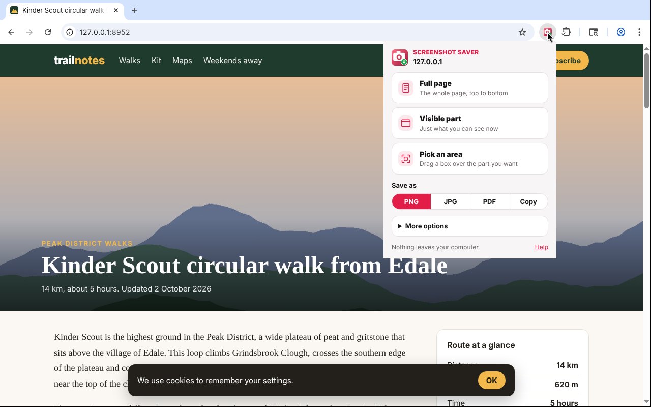 Click the button: Full page, Visible part or Pick an area