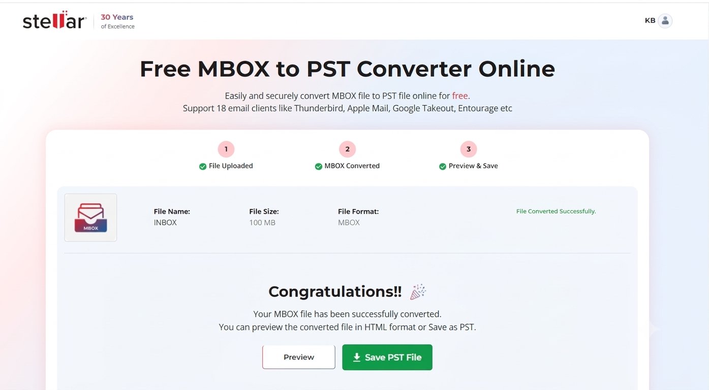 Online conversion complete with Preview and Save PST File options