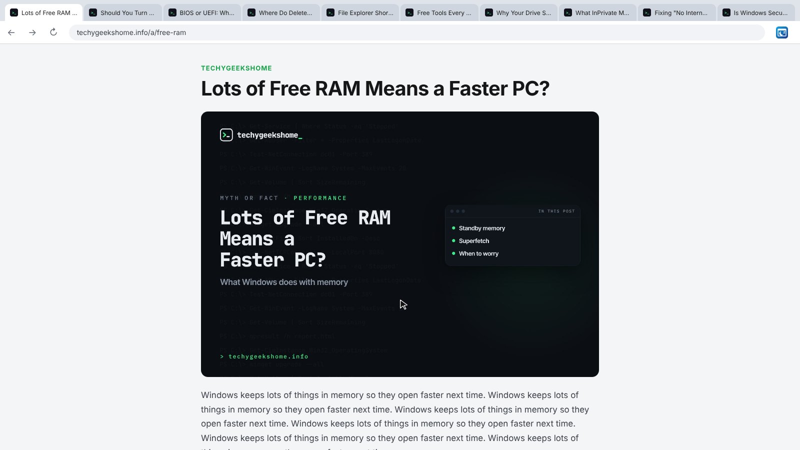 Ten tabs open, all using memory